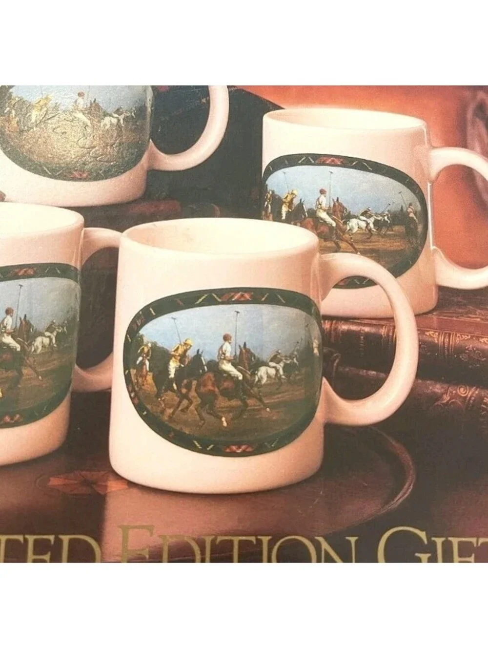 NEW RALPH LAUREN COFFEE Mug Set (4) EQUESTRIAN POLO PLAYER Ltd Edition 1978 Gift